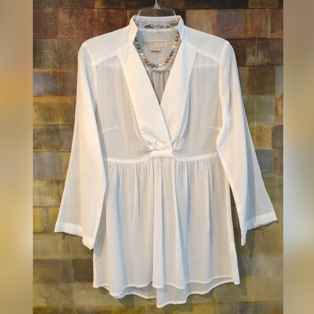 MICHAEL KORS White Gauze Cotton Tunic Top NWOT Sz4